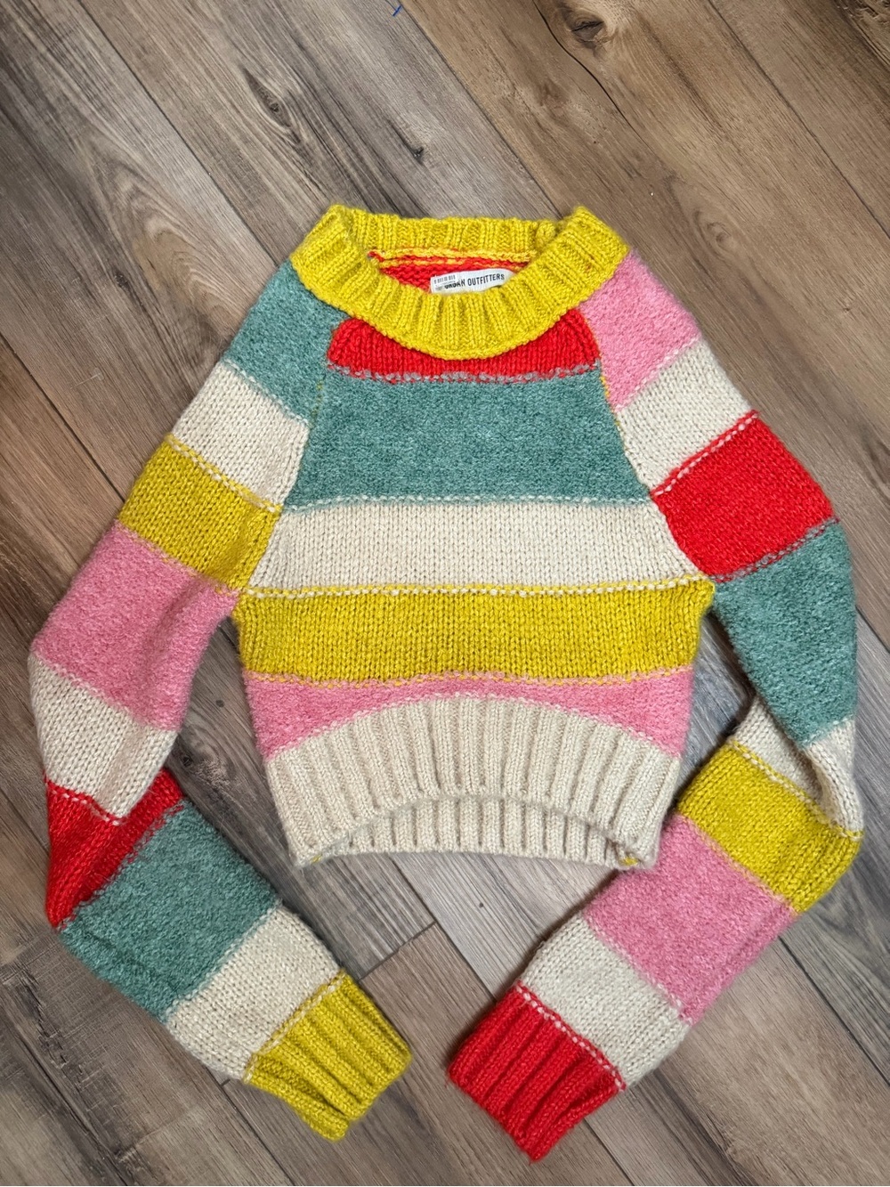 Colorblock Crewneck Sweater in Yellow, Pink, Red, Cream, Teal - Unknown Brand
